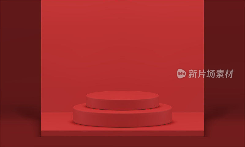 红色三维平台圆柱平台杠杆楼梯为产品推广演示设计现实向量