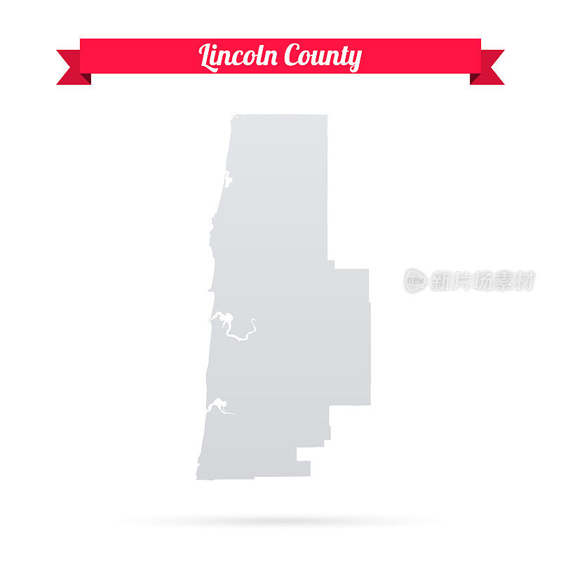 俄勒冈州林肯县。白底红旗地图