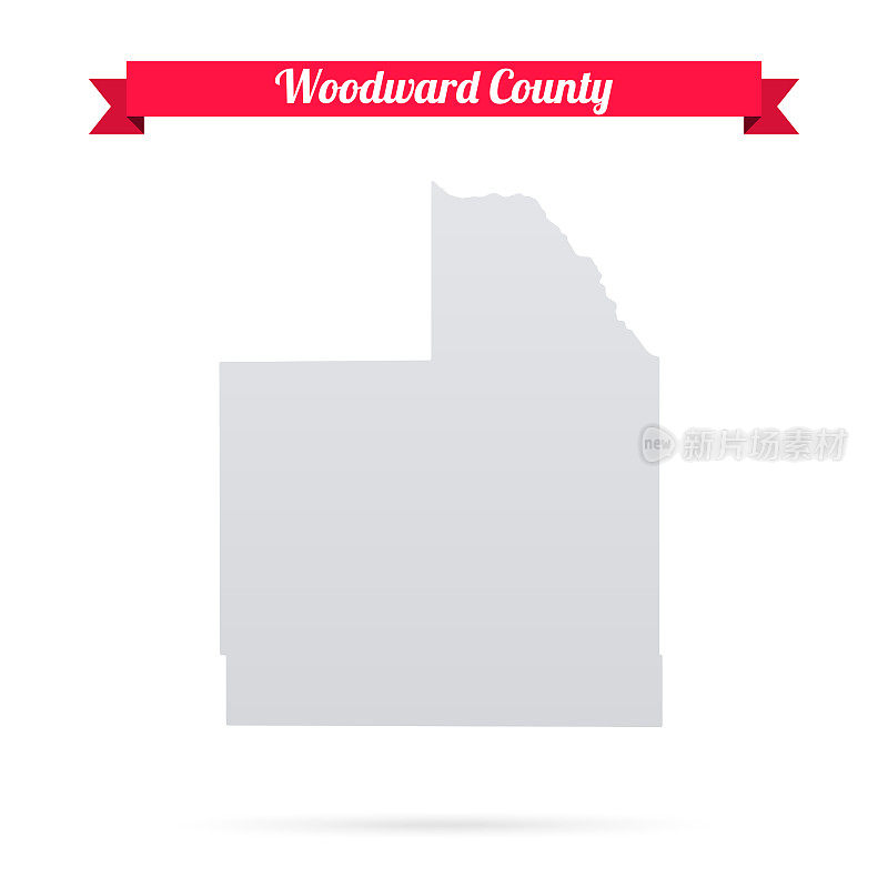 伍德沃德县，俄克拉荷马州。白底红旗地图