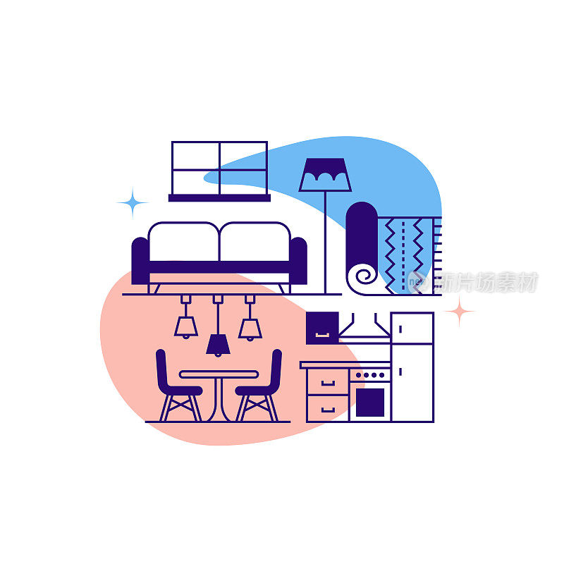 家居装饰与室内设计相关的横幅设计。建筑师,家具,新潮,时尚