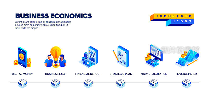 矢量插图商业经济等距图标集和三维设计。