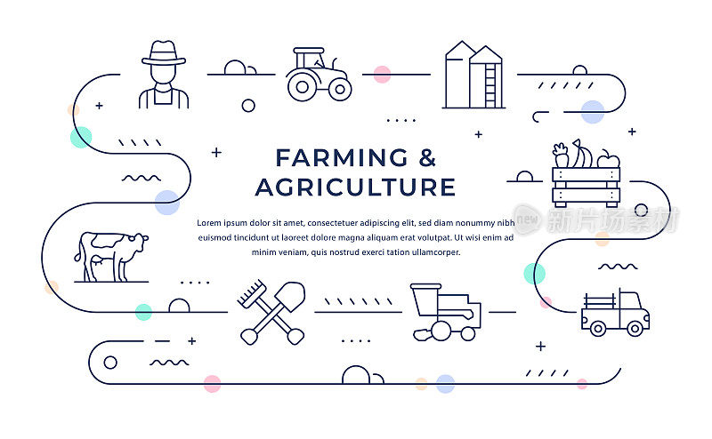 农业和农业网站横幅设计与线图标