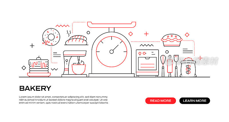 面包店网页横幅与线性图标，新潮的线性风格向量
