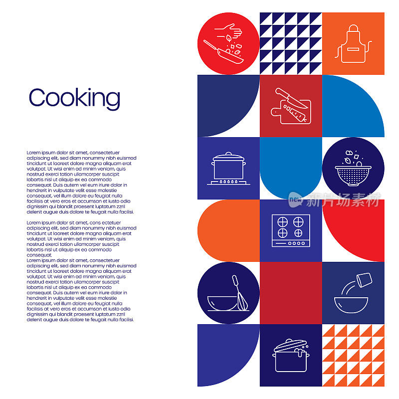 烹饪相关的设计与线图标。简单轮廓符号图标。采购产品食物，厨房，食谱，炉子
