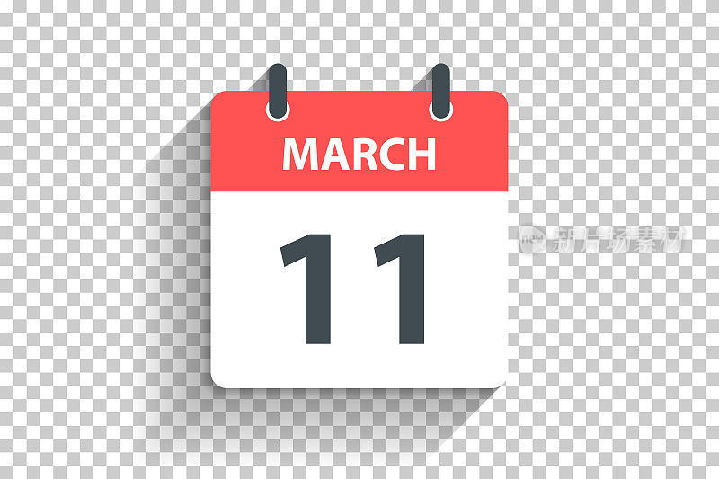 3月11日-每日日历图标在空白背景上的平面设计风格