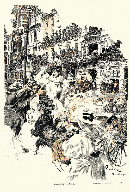 鲜花节在奥斯坦德，比利时，青年，新艺术，德国1890年代，费迪南德・冯?ezní?ek