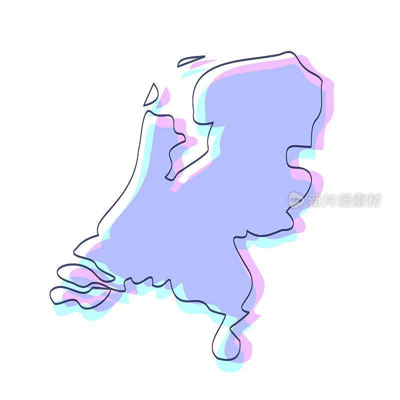 荷兰地图手绘-紫色与黑色轮廓-时尚的设计