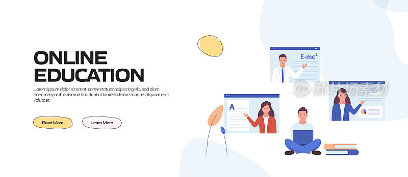 在线教育、电子学习、远程教育、网站横幅、广告和营销材料、在线广告、商业演示等概念矢量插图。