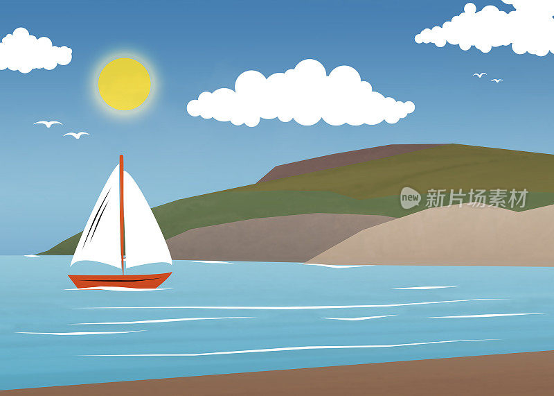 夏季海洋景观与船插图