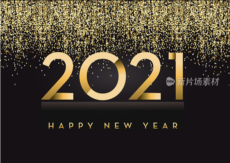 2020年新年贺卡横幅设计在黄金和闪闪发光的文字