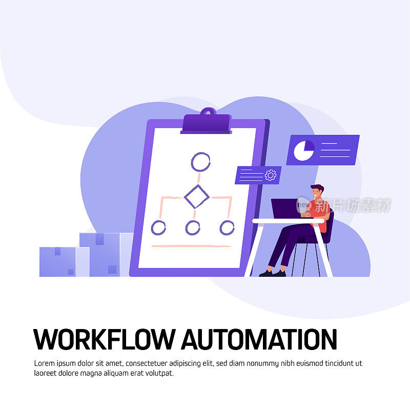 工作流自动化概念矢量插图网站横幅，广告和营销材料，在线广告，业务演示等。