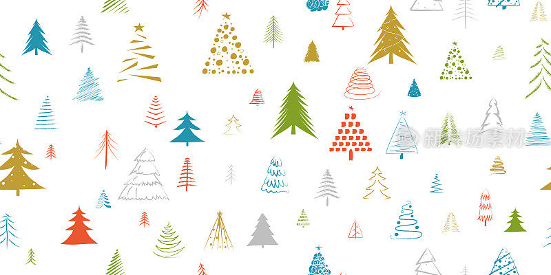 手绘圣诞树矢量无缝模式