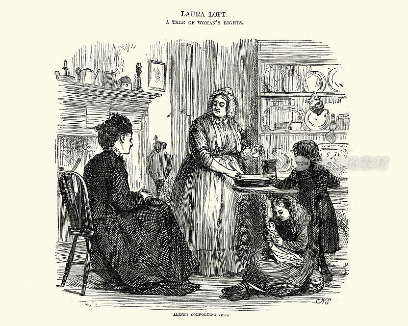 19世纪70年代,维多利亚时代,祖母和孙子在厨房里烘焙