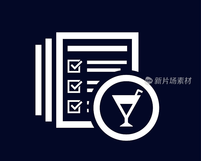 酒杯图标与文件列表与勾勾标记