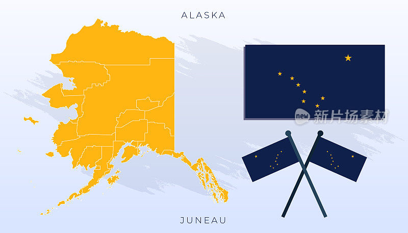 阿拉斯加的国家地图，阿拉斯加的矢量旗，阿拉斯加地图，插图旗大小的阿拉斯加矢量。