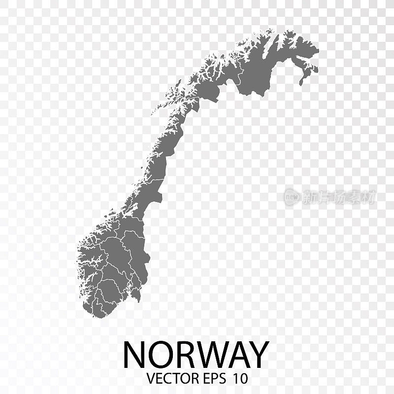 透明-高详细的灰色地图的挪威。