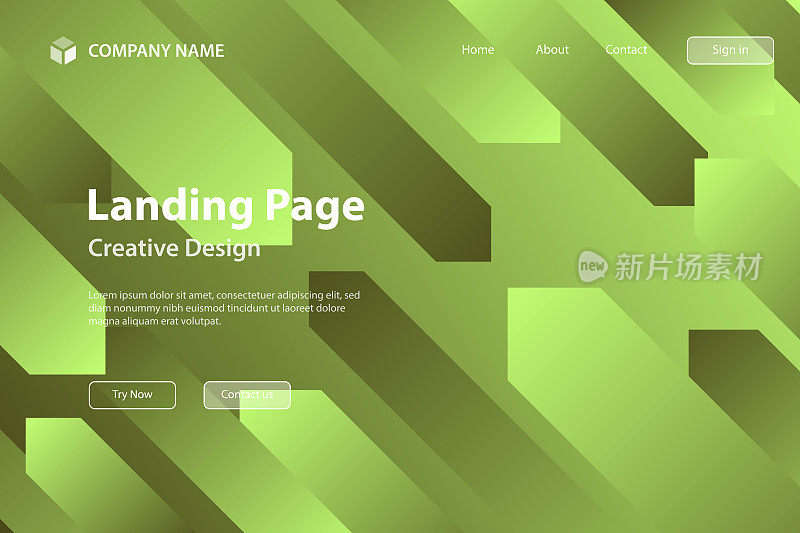 登陆页面模板-抽象设计与几何形状-时髦的绿色梯度