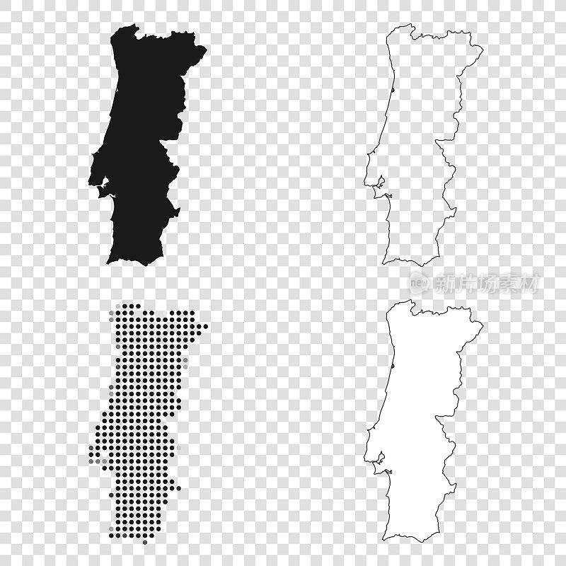 葡萄牙地图的设计-黑色，轮廓，马赛克和白色