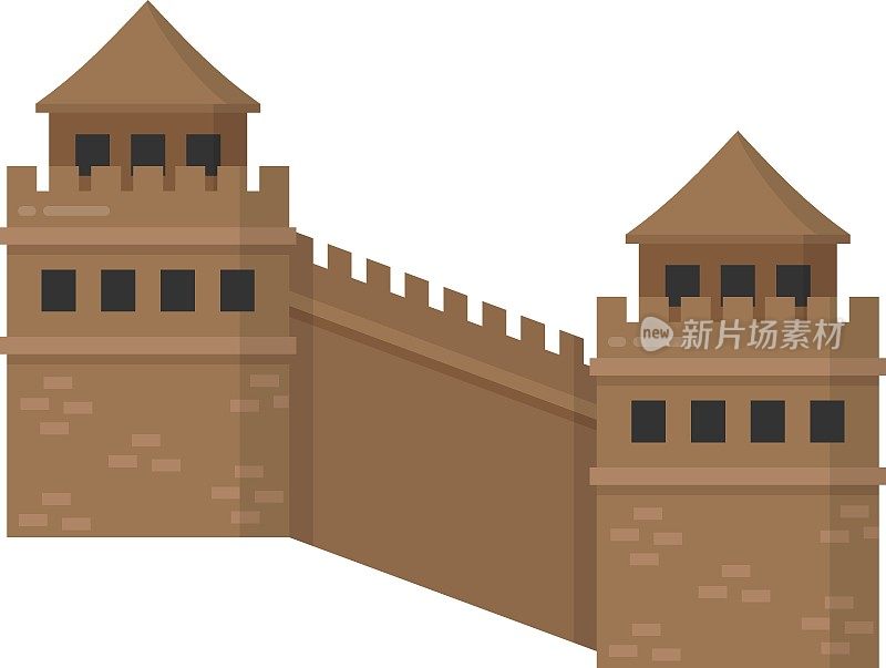 中国长城概念矢量颜色图标设计，传统中国文化符号在白色背景，农历牛年2021标志，中国旅游指南股票