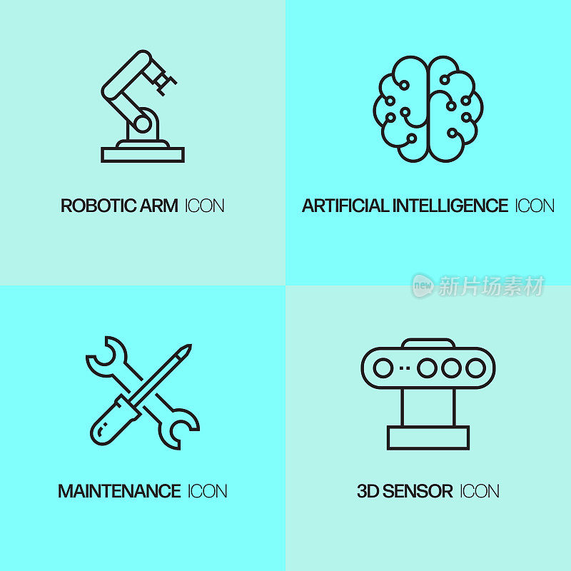 机器人工程相关线图标。向量符号说明。