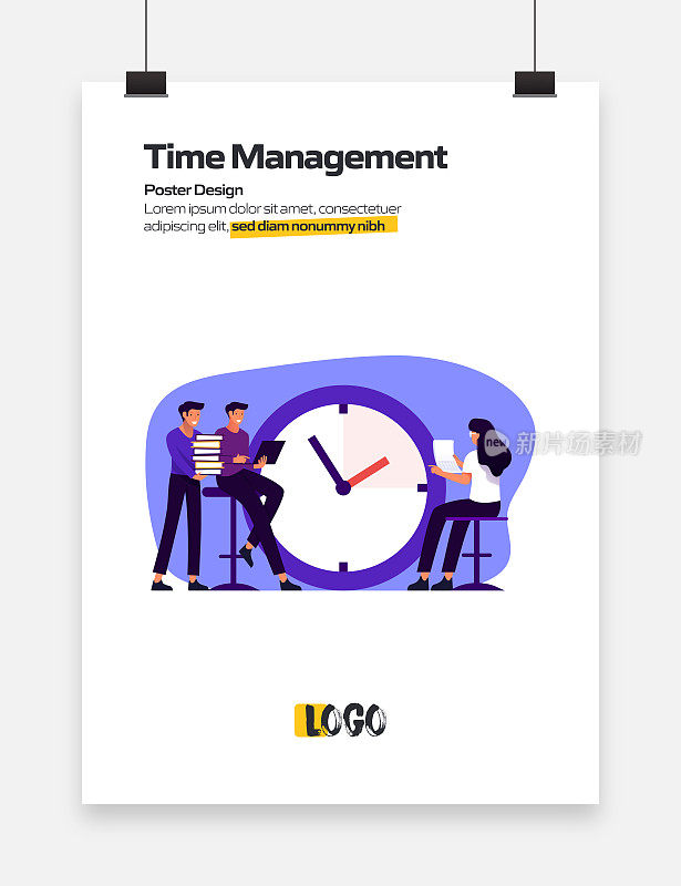 时间管理概念平面设计的海报，封面和横幅。现代平面设计矢量插图。