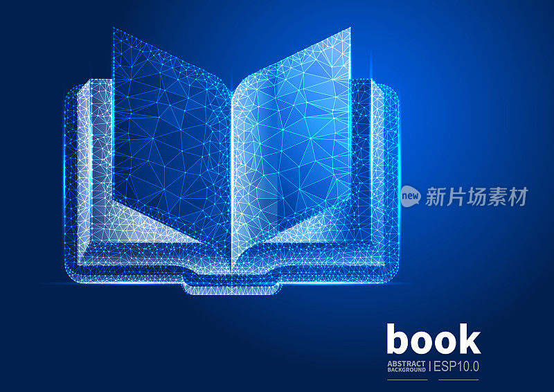 技术与书籍，矢量抽象低多边形点线连接书籍的背景