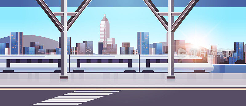 拥有摩天大楼和桥上单轨列车的现代城镇智慧城市解决方案城市基础设施创新