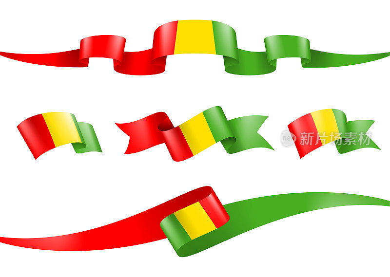 几内亚旗缎带集-矢量股票插图