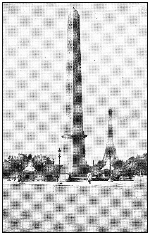 巴黎和法国的古董旅行照片:方尖碑和艾菲尔铁塔