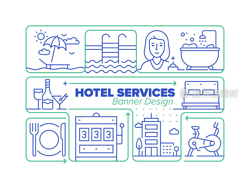 酒店服务线路图标及相关流程信息图设计