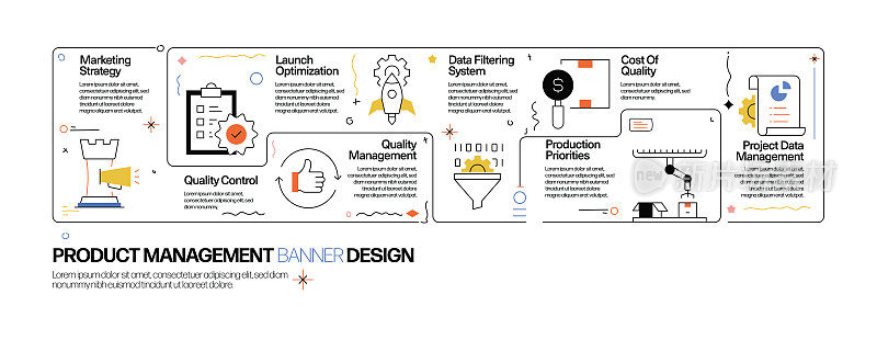 产品管理概念，线条风格矢量插图