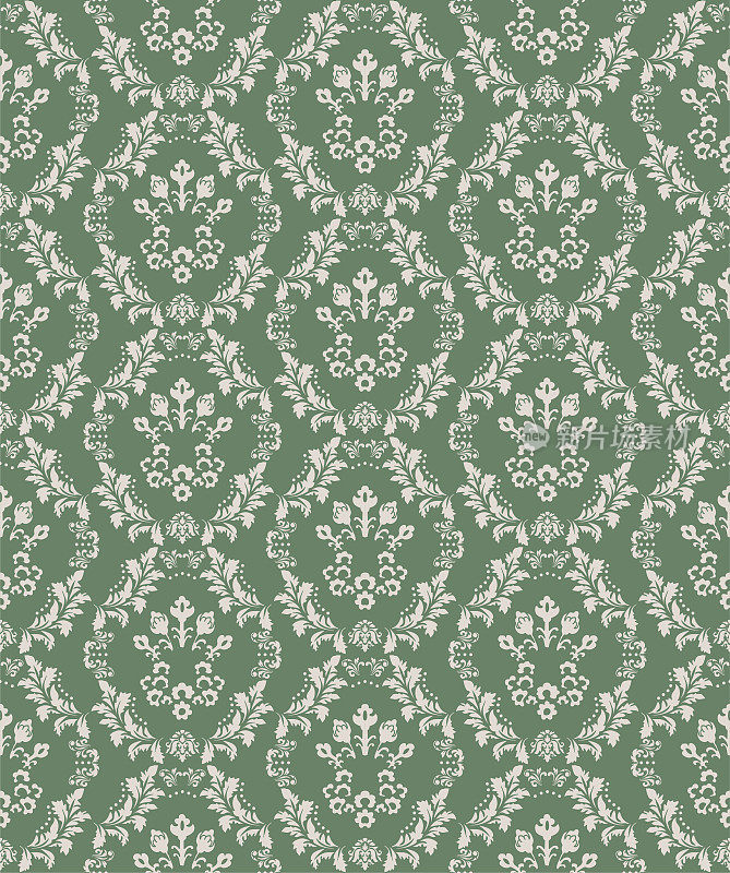 绿色维多利亚花缎豪华装饰织物图案
