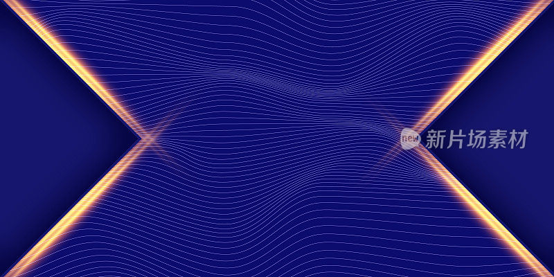 抽象矢量波模式蓝色背景插图与闪光的三角形边界