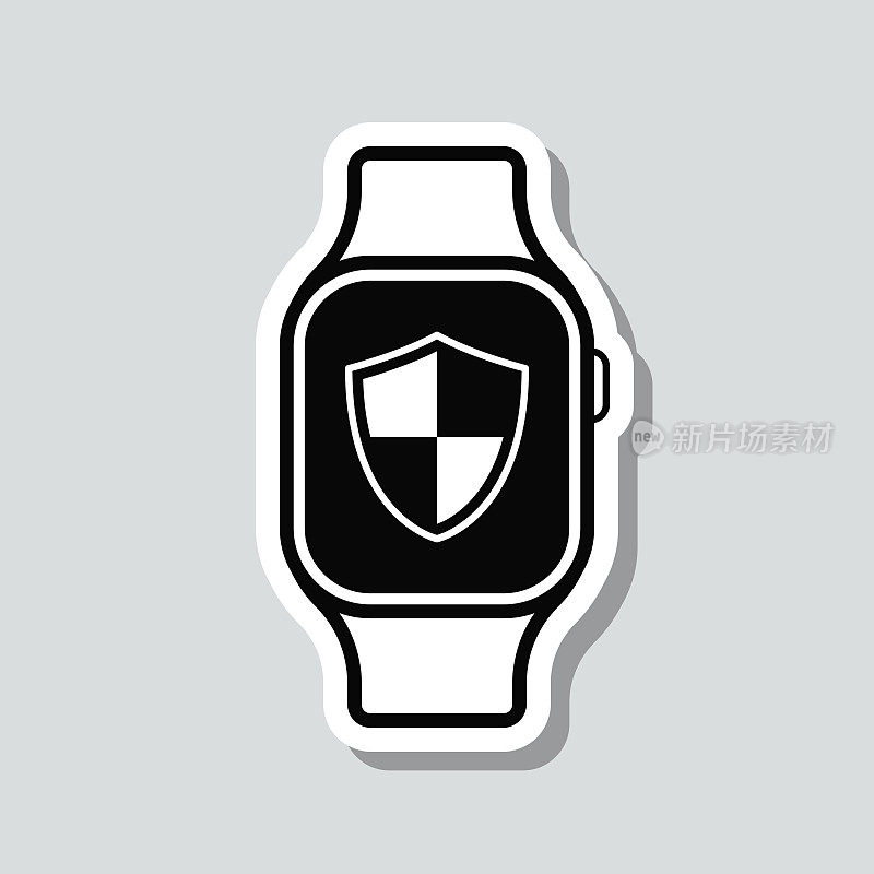 Smartwatch盾。图标贴纸在灰色背景