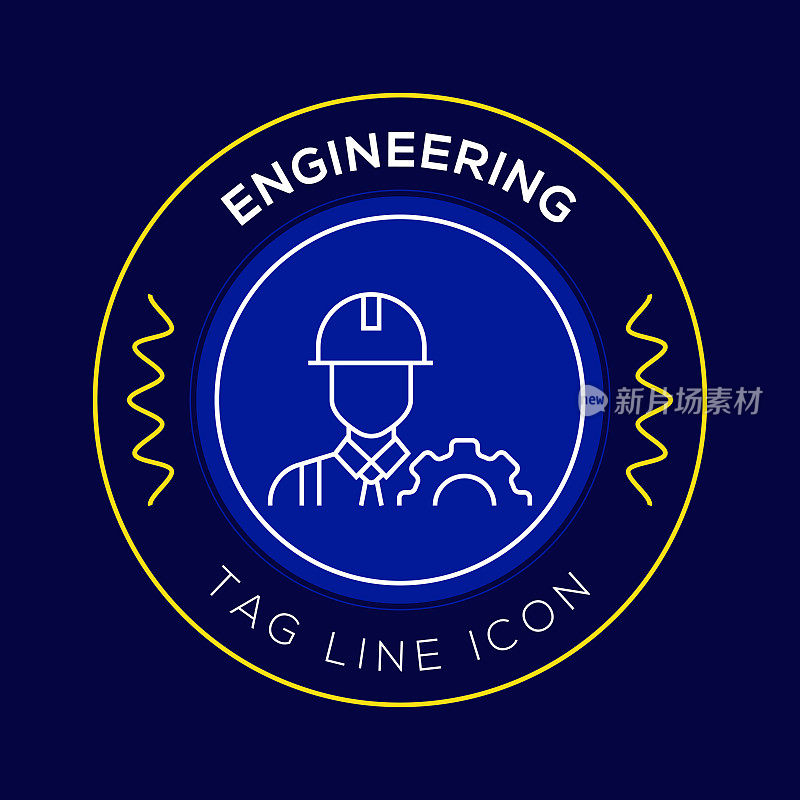 工程圈徽章，现代标志矢量图标设计线条风格