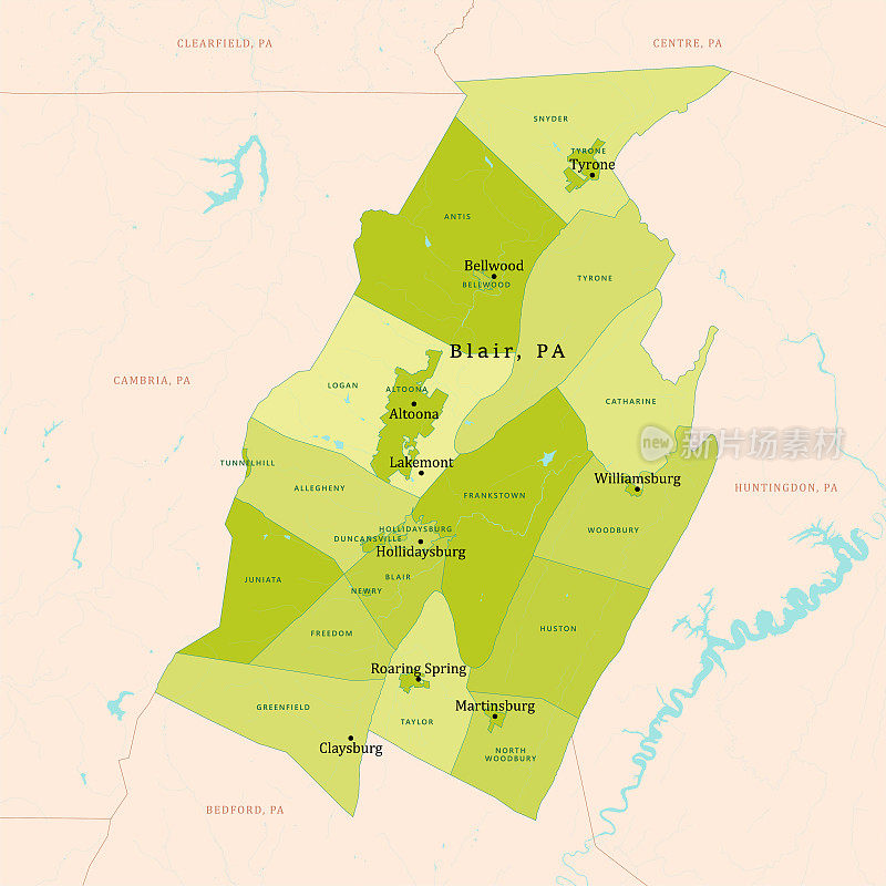 布莱尔县绿色矢量地图