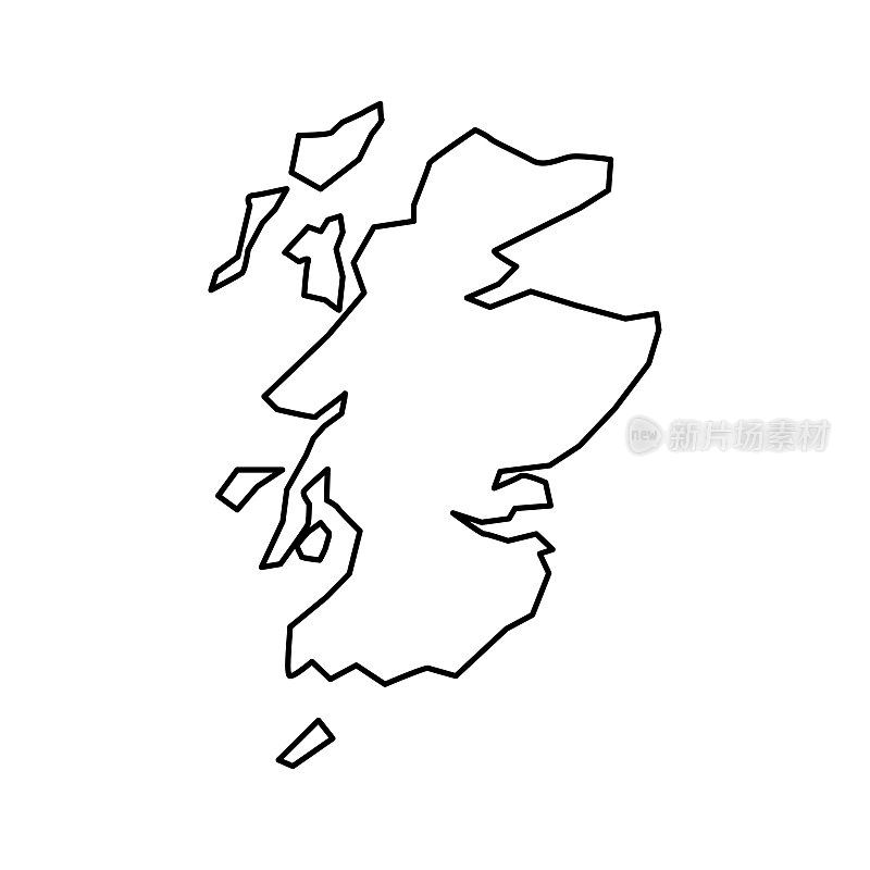苏格兰的地图。苏格兰线性风格。线性图标