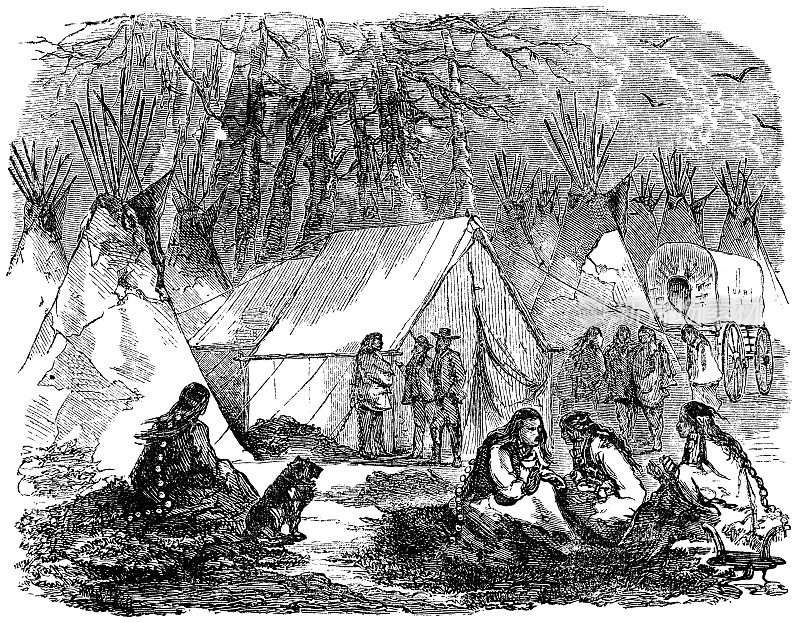 加拿大阿尔伯塔省北部的皮草商人营地——19世纪