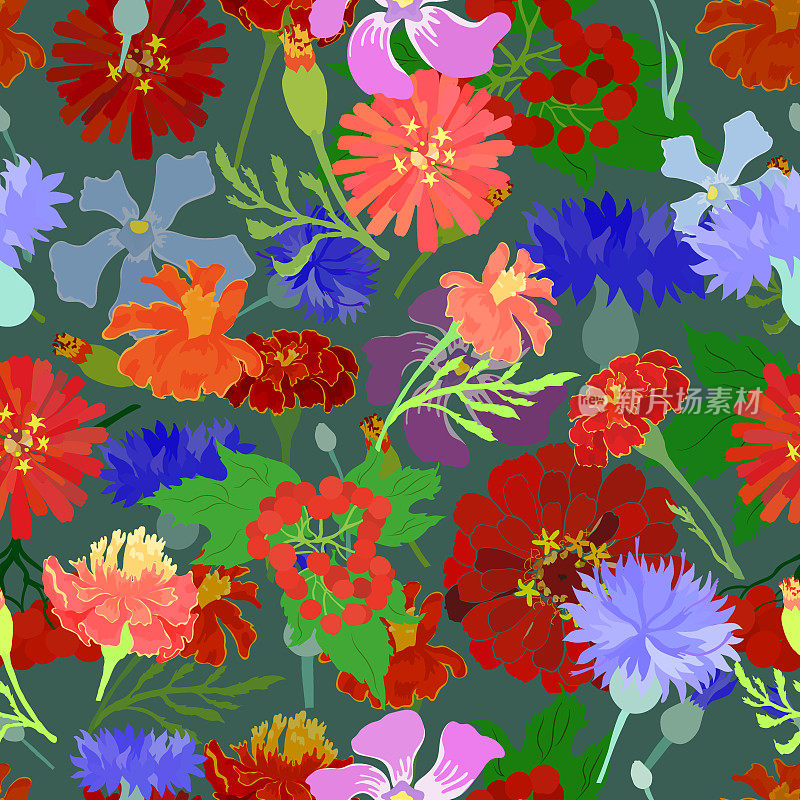 无缝模式与五种传统乌克兰花