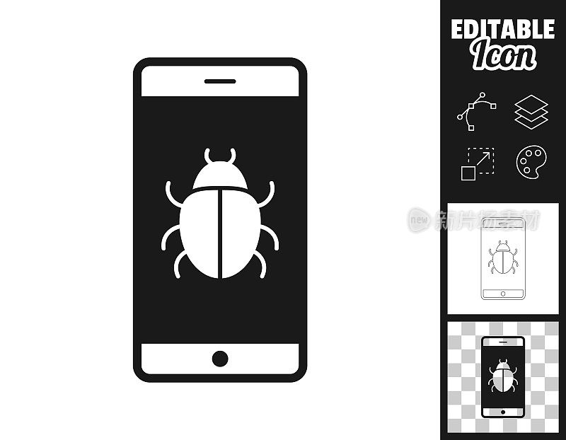 智能手机与错误。图标设计。轻松地编辑