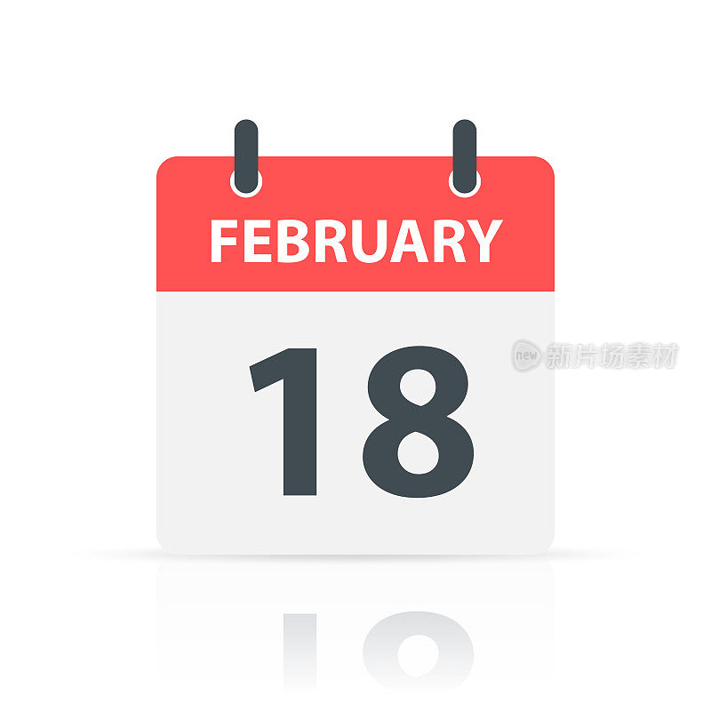 2月18日-每日日历图标与反射白色背景