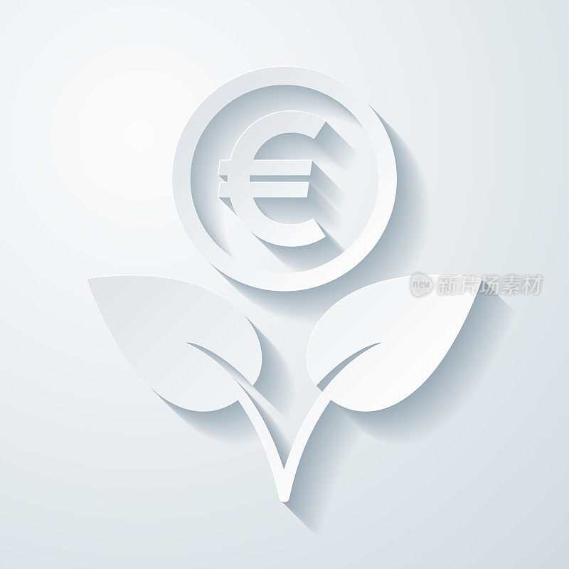 日益增长的欧元。空白背景上剪纸效果的图标