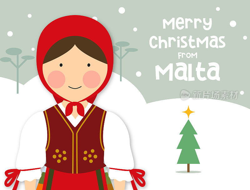 圣诞贺卡传统服装女孩马耳他