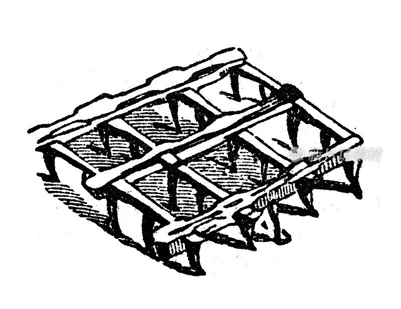 古董雕刻插图:耙