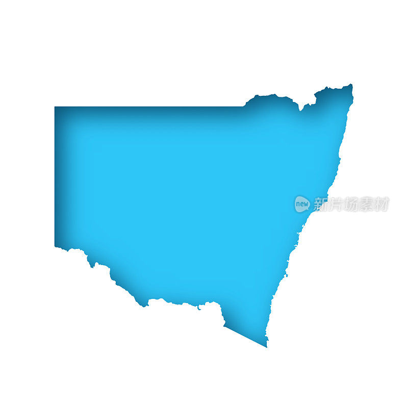 新南威尔士州地图-白纸在蓝色背景上裁剪