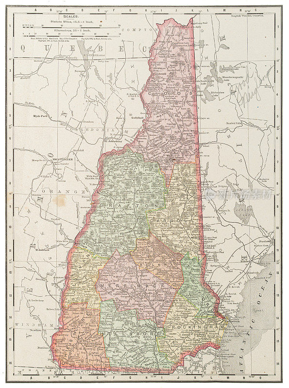 1899年美国新罕布什尔州地图