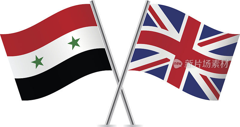 英国和叙利亚国旗。向量。