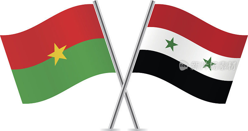 布基纳法索和叙利亚国旗。向量。
