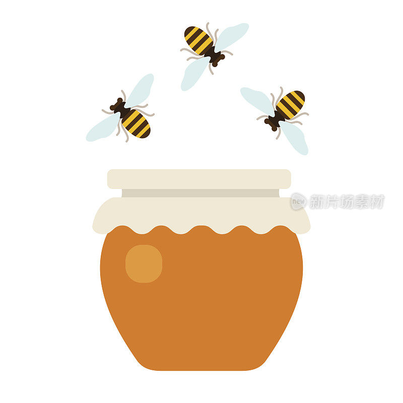 罐子里的蜂蜜和飞蜜蜂被隔离