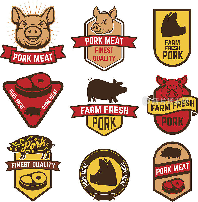 猪肉，肉店的标签。
